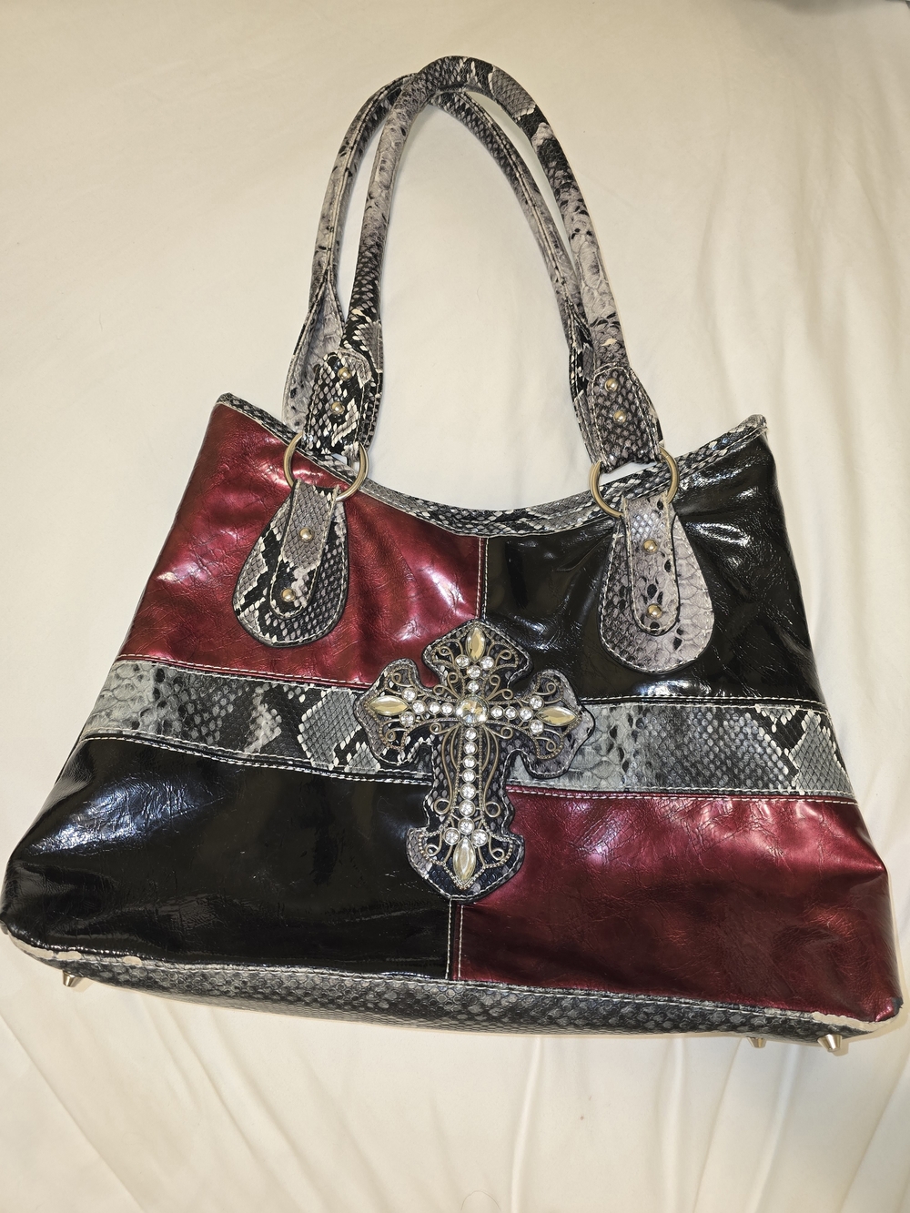Yesir Cross Embellished Dark Red & Black Purse